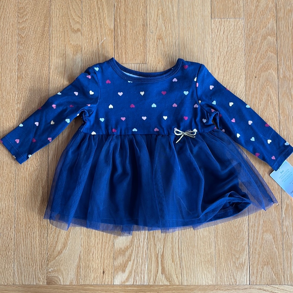 🆕! Carter’s Navy Tulle Heart Print Dress - 6 MTH